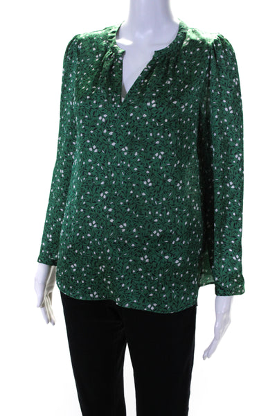Gerard Darel Womens Floral Long Sleeved V Neck Blouse Green White Navy Size 38