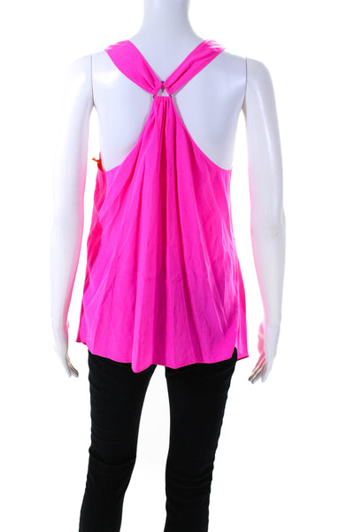 Ramy Brook Women's V-Neck Sleeveless Asymmetrical Hem Blouse Pink Size S