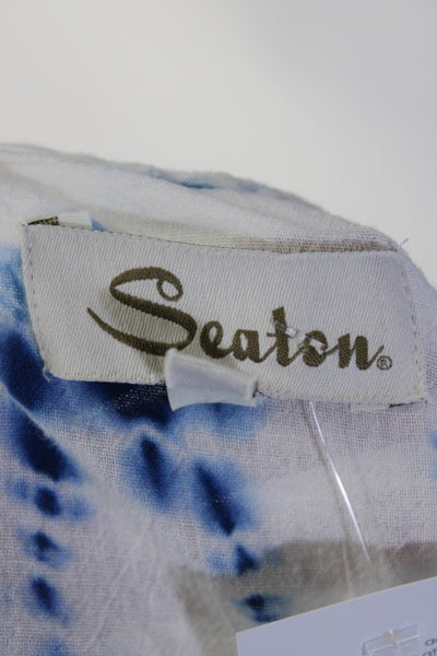Seaton Women's V-Neck Short Sleeves Cinch Tie Dye Blouse White Size S