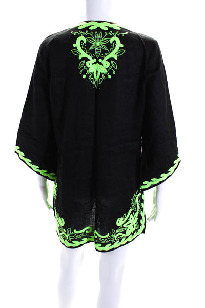 Calypso Saint Barth Womens Linen Green Embroidered Tunic Dress Black Size XS