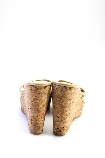 Jimmy Choo Womens Patent Leather Cork Platform Wedges Mules Beige Size 38 8