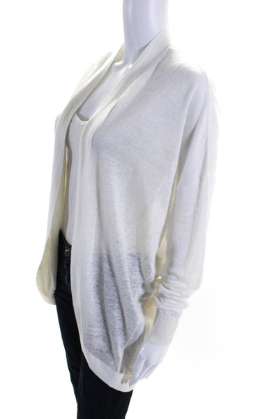 Theory Womens Linen Knit Open Front Long Sleeve Cardigan Sweater White Size S