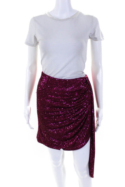 SIMKHAI Womens Pink Sequin Drape Mini Skirt Size 10 12992893