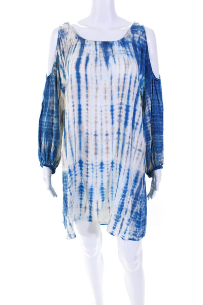 Johnny Was Womens Off Shoulder Tie Dye Shift Dress Blue White Size Small