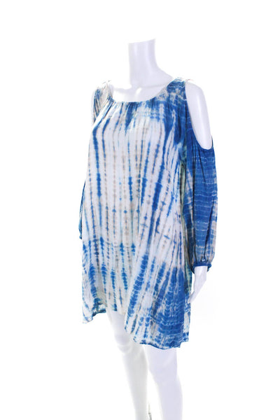 Johnny Was Womens Off Shoulder Tie Dye Shift Dress Blue White Size Small