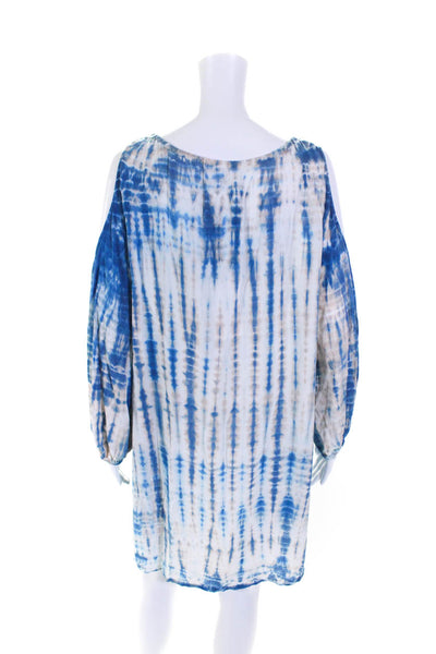 Johnny Was Womens Off Shoulder Tie Dye Shift Dress Blue White Size Small