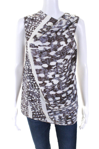 Zero + Maria Cornejo Womens Printed Cowl Neck Tunic Tank Top White Brown Size 4