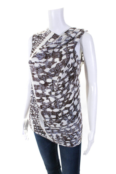 Zero + Maria Cornejo Womens Printed Cowl Neck Tunic Tank Top White Brown Size 4