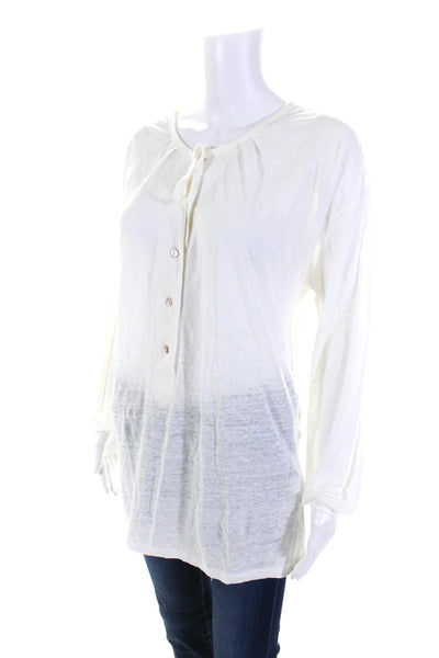 Joie Womens Long Sleeve Tie Neck Tunic Blouse White Linen Size Extra Small