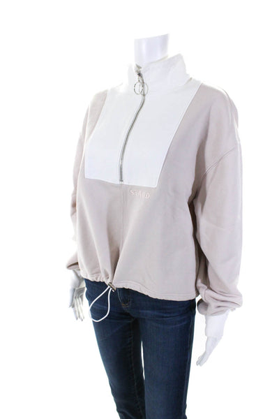 Staud Womens Cotton Terry 1/2 Zip Mock Neck Pullover Sweater Pink White Size M