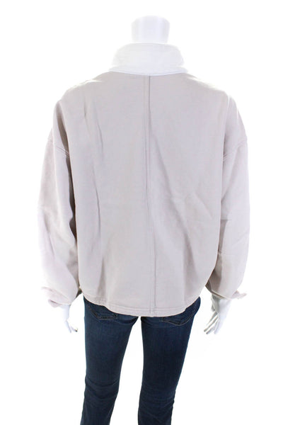 Staud Womens Cotton Terry 1/2 Zip Mock Neck Pullover Sweater Pink White Size M