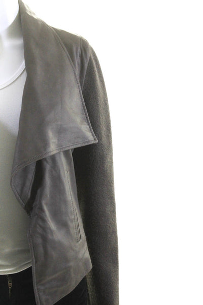 Joie Womens Leather Knit Long Sleeve Draped Open Front Jacket Taupe Size M