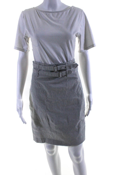Robert Rodriguez Black Label Womens Pinstriped Pencil Skirt Gray Cotton Size 10