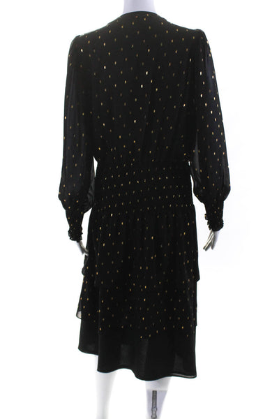White House Black Market Womens Long Sleeves Tiered Dress Black Gold Size Small