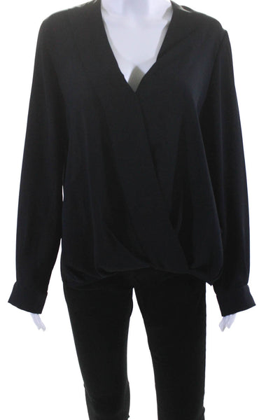 Claudie Pierlot Womens Solid Black V-Neck Drape Long Sleeve Blouse Top Size M