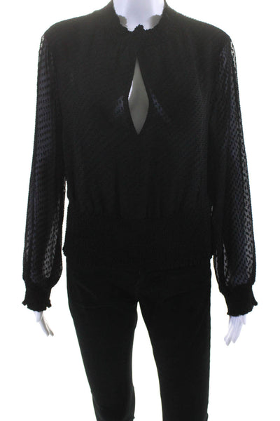 Intermix Womens Black Silk Textured High Rise Long Sleeve Blouse Top Size 10