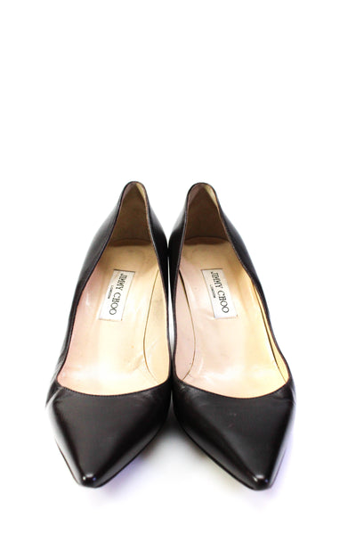 Jimmy Choo Womens Solid Brown Leather High Heels Pumps Shoes Size 11.5
