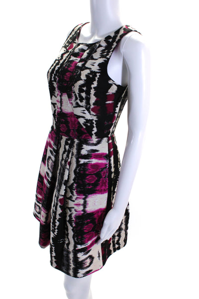 Plenty by Tracy Reese Womens Black/Pink Print Crew Neck Fit & Flare Dress Size 2