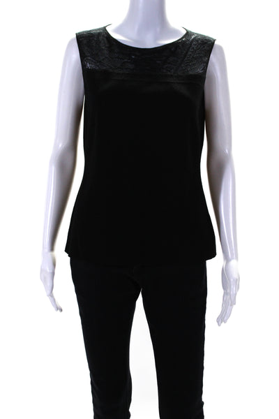 Lafayette 148 New York Women's Round Neck Sleeveless Blouse Black Size L