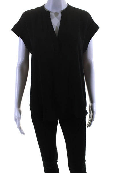 Cynthia Steffe Womens Y Neck Cap Sleeve Top Blouse Black Size Small