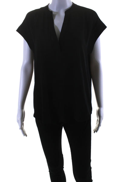 Cynthia Steffe Womens Y Neck Cap Sleeve Top Blouse Black Size Small