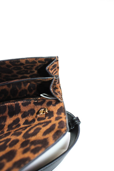 Aqua Womens Small Turnlock Flap Leopard Print Faux Suede Belt Bag Handbag Brown
