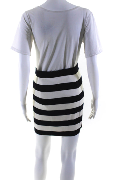 Theory Womens Elastic Waist Knit Stripe Mini Pencil Skirt Navy White Size Small