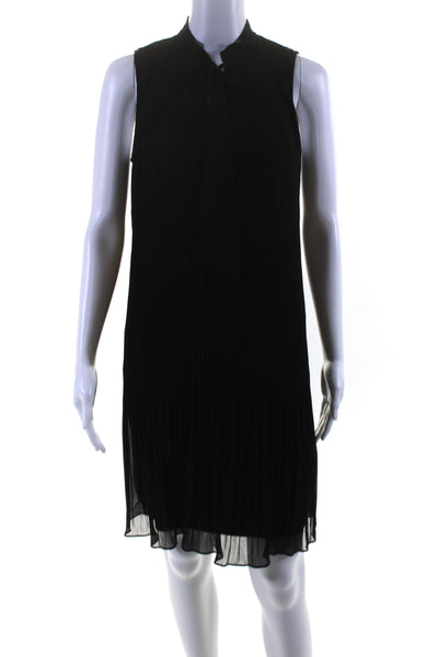 DKNY Womens Tie Neck Pleated Chiffon Sleeveless Shift Dress Black Size 2