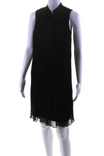 DKNY Womens Tie Neck Pleated Chiffon Sleeveless Shift Dress Black Size 2