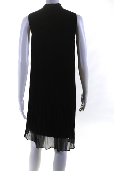 DKNY Womens Tie Neck Pleated Chiffon Sleeveless Shift Dress Black Size 2