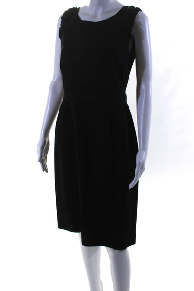 Elie Tahari Womens Silk Ruffled Trim Sleeveless Pencil Dress Black Size Size 8