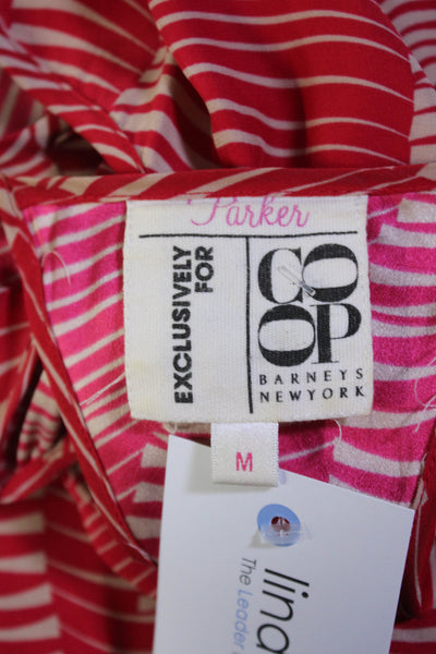 Parker Womens Silk Abstract Print Scoop Neck Racerback Maxi Dress Pink Size M