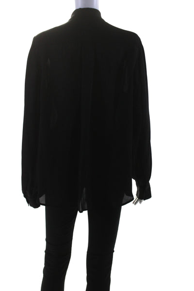 Intermix Womens Silk Chiffon Long Sleeve Tie V-Neck Button Up Top Black Size 10