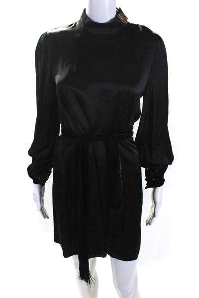 Mother Of Pearl Womens Long Sleeve High Neck Belted Shift Dress Black Size 2/4