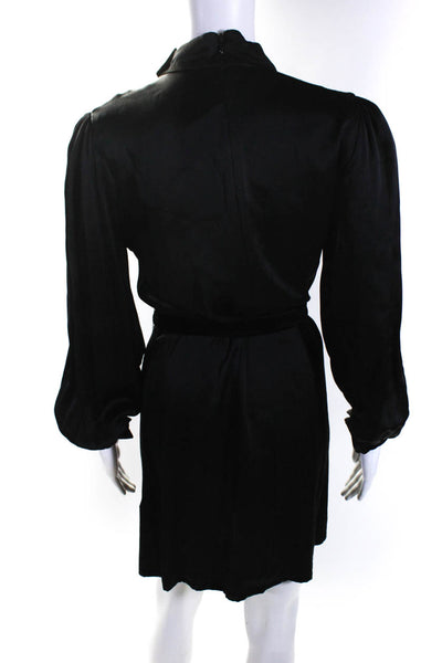 Mother Of Pearl Womens Long Sleeve High Neck Belted Shift Dress Black Size 2/4