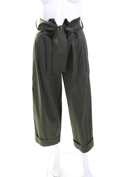 D. Exterior Womens Cotton High Rise Pleated Belted Trousers Green Size S