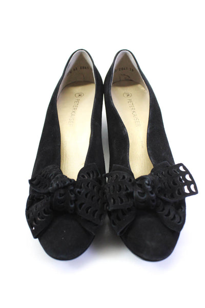 Peter Kaiser Womens Black Suede Bow Front Wedge Heels Shoes Size 7.5