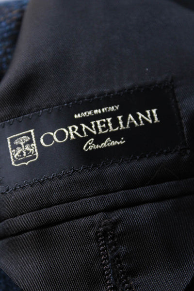 Corneliani Mens 100% Wool Woven Plaid Two Button Slim Blazer Blue Brown Size 48
