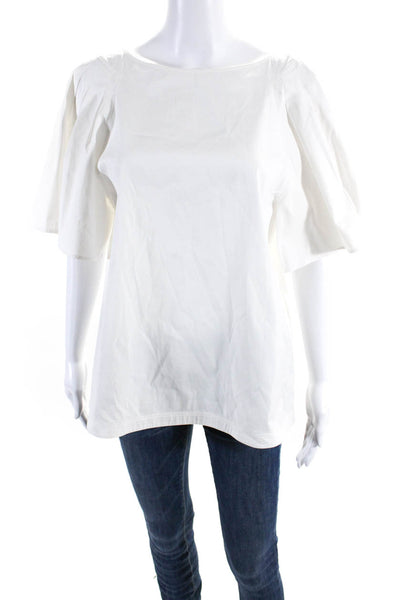 Lafayette 148 New York Womens Cotton Bell Sleeve Keyhole Back Top White Size S