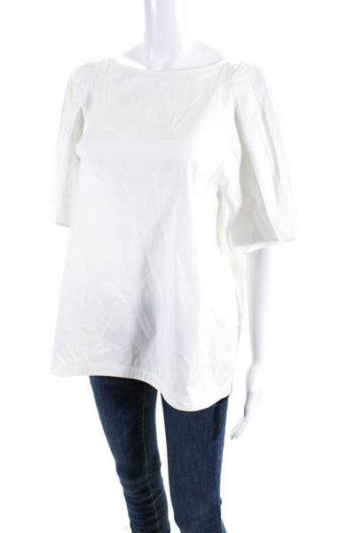 Lafayette 148 New York Womens Cotton Bell Sleeve Keyhole Back Top White Size S