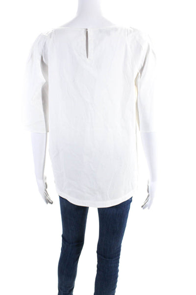 Lafayette 148 New York Womens Cotton Bell Sleeve Keyhole Back Top White Size S