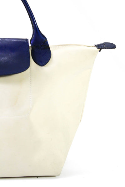 Longchamp Womens Snapped Buttoned Zippered Folded Tote Shoulder Handbag Beige
