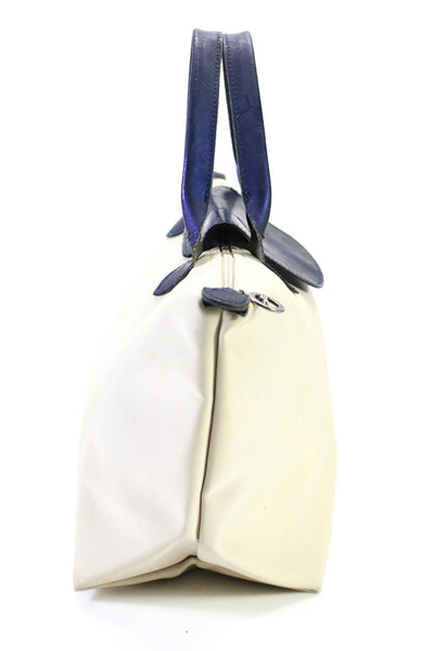 Longchamp Womens Snapped Buttoned Zippered Folded Tote Shoulder Handbag Beige