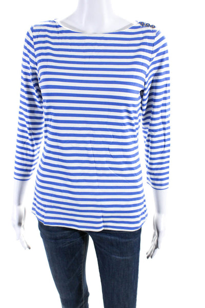 J. Mclaughlin Womens Long Sleeve Boat Neck Striped Blouse Blue White Size XS