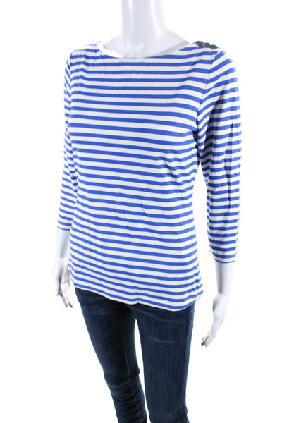 J. Mclaughlin Womens Long Sleeve Boat Neck Striped Blouse Blue White Size XS