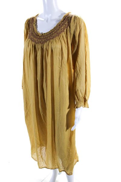 Doen Womens Cotton Long Sleeve Smocked Shift Dress Yellow Size XS