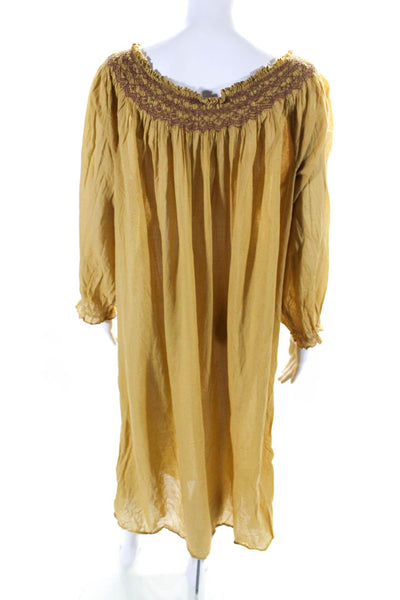 Doen Womens Cotton Long Sleeve Smocked Shift Dress Yellow Size XS
