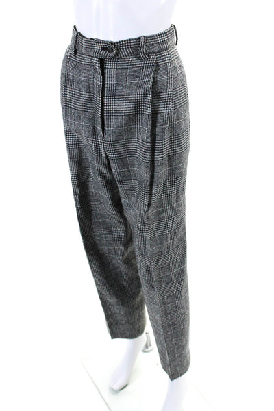 Adolfo Womens Wool Houndstooth Print Pleated Front Trousers White Black Size 12