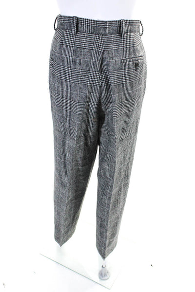 Adolfo Womens Wool Houndstooth Print Pleated Front Trousers White Black Size 12