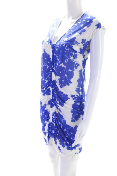 Thakoon Womens Abstract Cap Sleeved V Neck Bodycon Dress White Blue Size XS